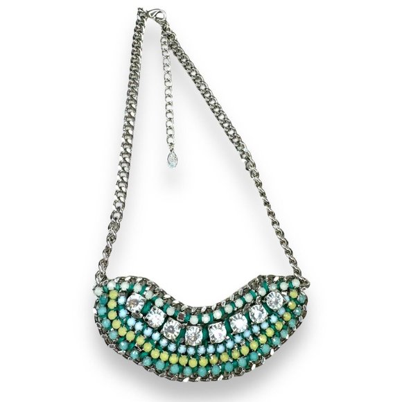 Lydell NYC Teal Blue Yellow Aurora Borealis Rhinestone Necklace 21.5” - Picture 3 of 6